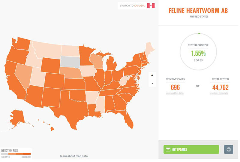 View Heartworm Map for cats on capcvet.org